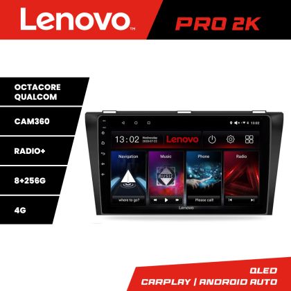 Navigáció Mazda 3 2009-2014 Lenovo Kit-034 8 magos QLED 2K 8+256 360 Android Waze USB internet navigáció Youtube rádió