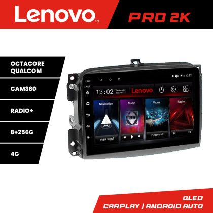 Navigáció Fiat 500L 2012-2017 Lenovo Kit-500L 8 magos QLED 2K 8+256 360 Android Waze USB Internet Navigáció Youtube Rádió