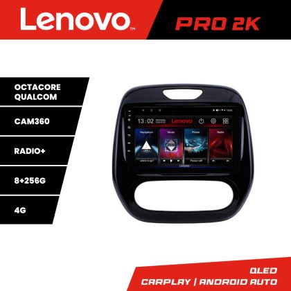 Navigáció Renault Captur Lenovo Kit-CAPTUR 8 magos QLED 2K 8+256 360 Android Waze USB Internet Navigáció Youtube Rádió