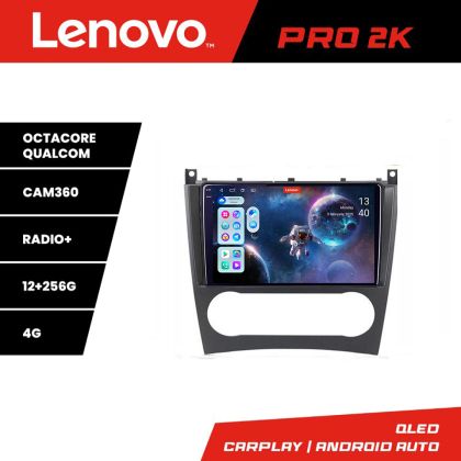 Mercedes C osztály W203 faceliftes Lenovo Kit-093 navigáció Android rádióval, Bluetooth internettel, 8 magos QLED 2K 12+256 360GB