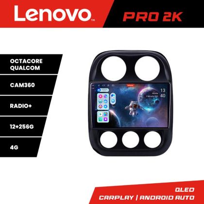 Navigáció Jeep Compass 2010-2016 Lenovo Kit-2500 8 magos QLED 2K 12+256 360 Android Waze USB Internet Navigáció Youtube Rádió