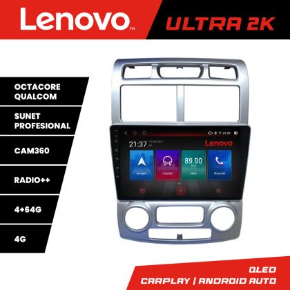 Navigáció Kia Sportage 2005-2007 Lenovo Kit-0023 8 magos QLED Qualcomm 4+64 360 Android Waze USB Internet Navigáció Youtube Rádió
