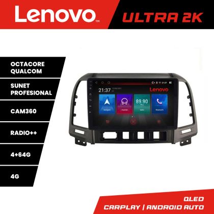 Navigáció Hyundai Santa Fe Lenovo Kit-008 8 magos QLED Qualcomm 4+64 360 Android Waze USB Internet Navigáció Youtube Rádió