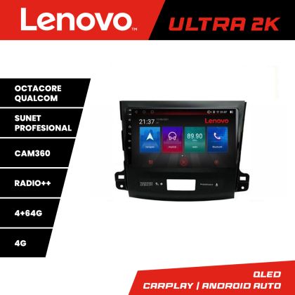 Navigáció Mitsubishi Outlander 2010 Lenovo Kit-056 8 magos QLED Qualcomm 4+64 360 Android Waze USB Internet Navigáció Youtube Rádió v2