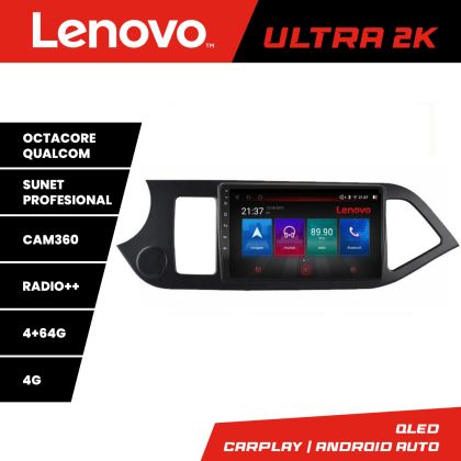 Navigáció Kia Picanto 2011-2015 Lenovo Kit-217 8 magos QLED Qualcomm 4+64 360 Android Waze USB Internet Navigáció Youtube Rádió