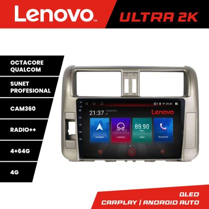 Navigáció Toyota Prado 2010-2013 Lenovo Kit-347 8 magos QLED Qualcomm 4+64 360 Android Waze USB Internet Navigáció Youtube Rádió