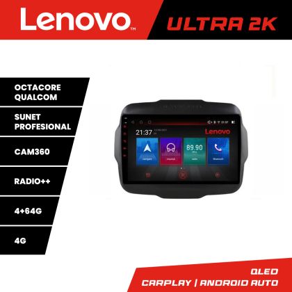 Navigáció Jeep Renegade 2015-2020 Lenovo Kit-500 8 magos QLED Qualcomm 4+64 360 Android Waze USB internet navigáció Youtube rádió