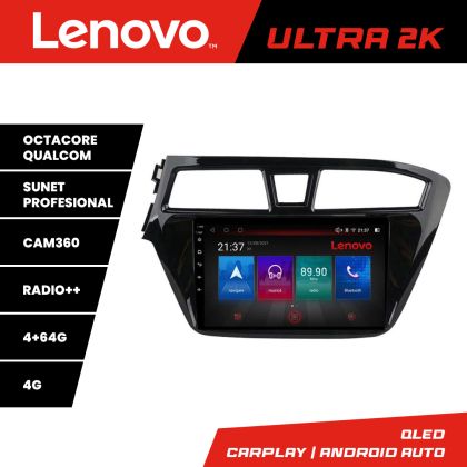 Navigáció Hyundai i20 2015-2018 Lenovo Kit-517 8 magos QLED Qualcomm 4+64 360 Android Waze USB Internet Navigáció Youtube Rádió