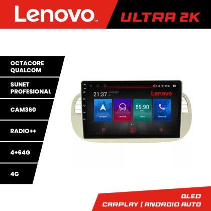 Fiat 500 navigáció 2007-2015 között Android rádió gps internet 8 magos QLED Qualcomm 4+64 360 Lenovo