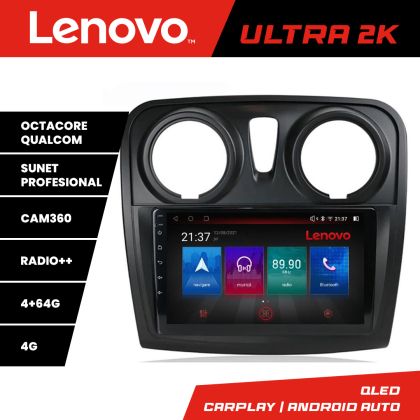 Navigáció Dacia Sandero Logan 2012-2020 Lenovo Kit-sandero 8 magos QLED Qualcomm 4+64 360 Android Waze USB Internet Navigáció Youtube Rádió