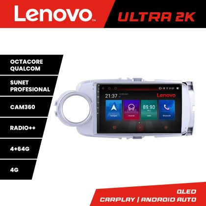 Navigáció Toyota Yaris 2010-2018 Lenovo Kit-YARIS10 8 magos QLED Qualcomm 4+64 360 Android Waze USB Internet Navigáció Youtube Rádió Lenovo