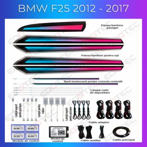 Hangulatvilágítás BMW X3 X4 (F25 F26) 2012 - 2017 modell dedikált felszereltségi szintekkel, komplett telefonvezérlő készlettel vagy eredeti rendszerrel