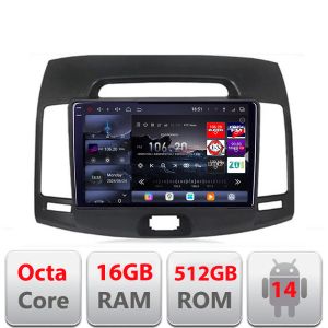 Navigatie Hyundai Elantra 2007-2011 Edotec Kit-2009 8 core QLED 2K 16+512GB 360 Android Waze USB Navigatie Internet Youtube Radio