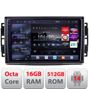 Navigatie Chrysler Jeep Edotec Kit-202 8 core QLED 2K 16+512GB 360 Android Waze USB Navigatie Internet Youtube Radio v3