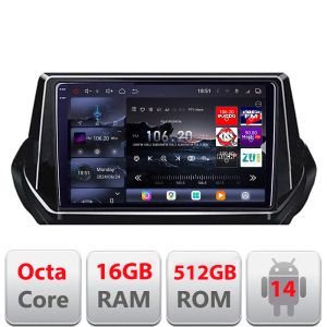 Navigatie Peugeot 2008 2020- Android radio gps internet 8 core QLED 2K 16+512GB 360 Edotec