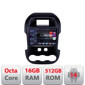 Navigatie Ford Ranger 2011-2015 8 core QLED 2K 16+512GB 360 Android Waze USB Navigatie Internet Youtube Radio Edotec