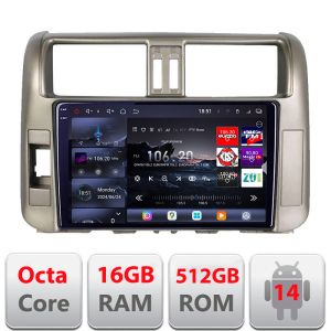 Navigatie Toyota Prado 2010-2013 Edotec Kit-347 8 core QLED 2K 16+512GB 360 Android Waze USB Navigatie Internet Youtube Radio