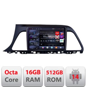 Navigatie Hyundai Sonata 2014-2018 Edotec Kit-417 8 core QLED 2K 16+512GB 360 Android Waze USB Navigatie Internet Youtube Radio