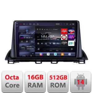 Navigatie Mazda 3 2014-2019 Edotec Kit-463 8 core QLED 2K 16+512GB 360 Android Waze USB Navigatie Internet Youtube Radio