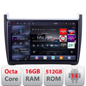 Navigatie VW Polo 2014- Edotec Kit-655 8 core QLED 2K 16+512GB 360 Android Waze USB Navigatie Internet Youtube Radio