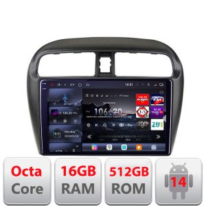 Navigáció Mitsubishi Space Star Mirage Attrage 2012- 8 magos QLED 2K 12+256GB 360 Android Waze USB Internet Navigáció Youtube Rádió Edotec