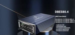 Amplificator audio auto alimentare la 12v D-BES80.4, cu 4 canale, 120W RMS, Clasa D