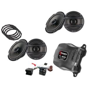 Pachet difuzoare  fata + spate  cu amplificator TL-500, inele si cablaje plug&play pe masina