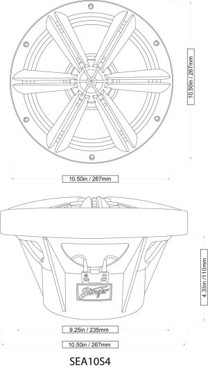 Difuzor subwoofer de 10 inch SEA10S4 Stinger MARINE, în 4 Ω, fără incintă, difuzor de 250 mm(10")