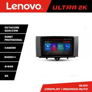 Navigáció Smart For Two 2010-2015 Lenovo Kit-Smart10 8 magos QLED Qualcomm 4+64 360 Android Waze USB Internet Navigáció Youtube Rádió